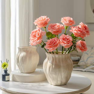 掬涵北欧奶油风陶瓷花瓶冰裂纹瓷器法式插花高级感桌面装饰品摆件