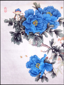 苏绣DIY套件初学 工笔画蓝牡丹 大尺寸画心50*37 店主全程指导