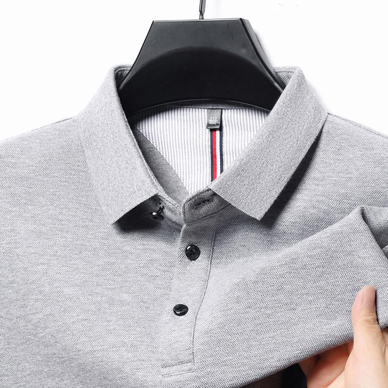 轻奢男士POLO衫长袖t恤plol中年上衣爸爸装春秋季翻有带领纯棉土