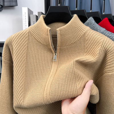 冬季2025新款加厚羊毛衫中年男士外穿开衫拉链半高领针织毛衣外套