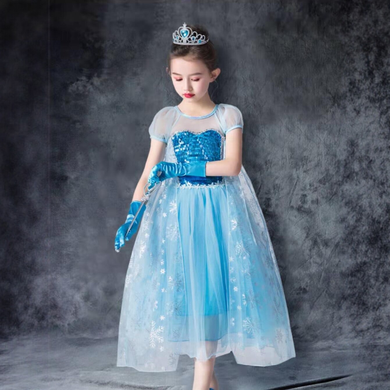女童艾莎公主裙夏季新款正版迪士尼六一演出冰雪奇缘elsa爱莎裙子