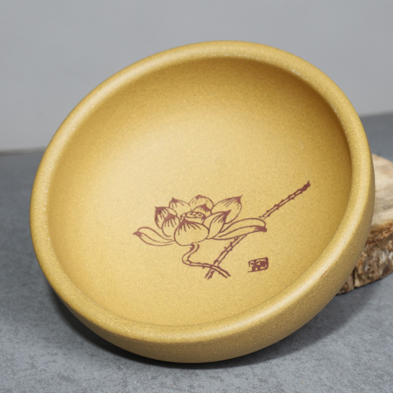 宜兴原矿紫砂刻花茶杯黄金段泥