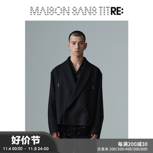 RE: BY MAISON SANS TITRE原创 黑色青果领可拆饰带短款毛呢大衣