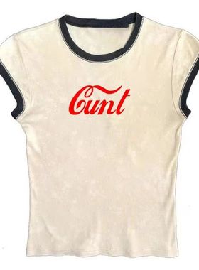 MoKie跨境新款夏季英文短袖上衣 时尚原宿显瘦露脐短裤t恤上衣