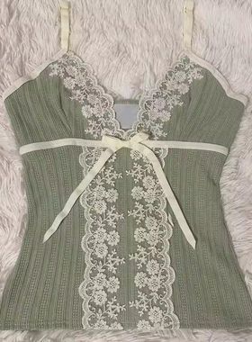 MoKie外贸甜美复古蕾丝收腰显瘦透气舒适百搭甜美风辣妹吊带上衣