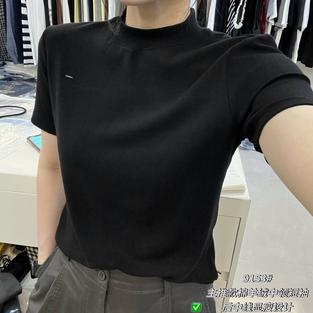 半高领短袖针织衫女百搭显瘦