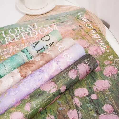 油画风鲜花包装纸花束包花材料牛皮纸熙梦花园艺术纸花艺包花纸