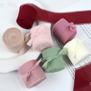 手撕毛边雪纺带丝带婚礼布置手捧花真丝布条纱带花束花艺鲜花绑带