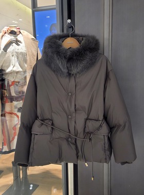 韩国原单Mich2025冬新款女款短款羽绒服外套狐狸毛女显瘦气质修身