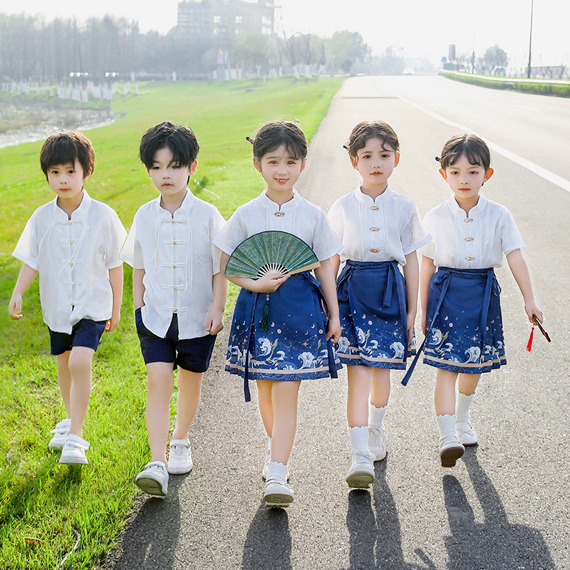 六一儿童国学马面裙中国风演出服男女童舞蹈合唱表演朗诵夏季套装