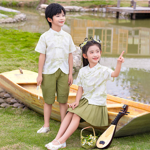 幼儿园园服夏季校服短袖套装小学生儿童班服中国风唐装汉服演出服