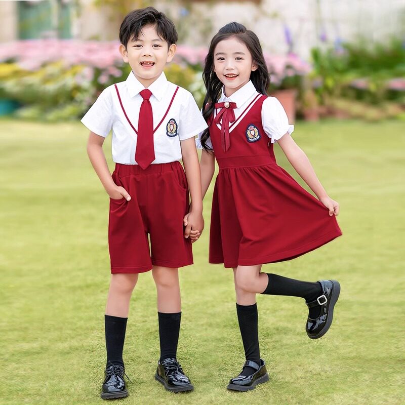 儿童演出幼儿园入场连衣裙大合唱表演小学生班服毕业照典礼服红色