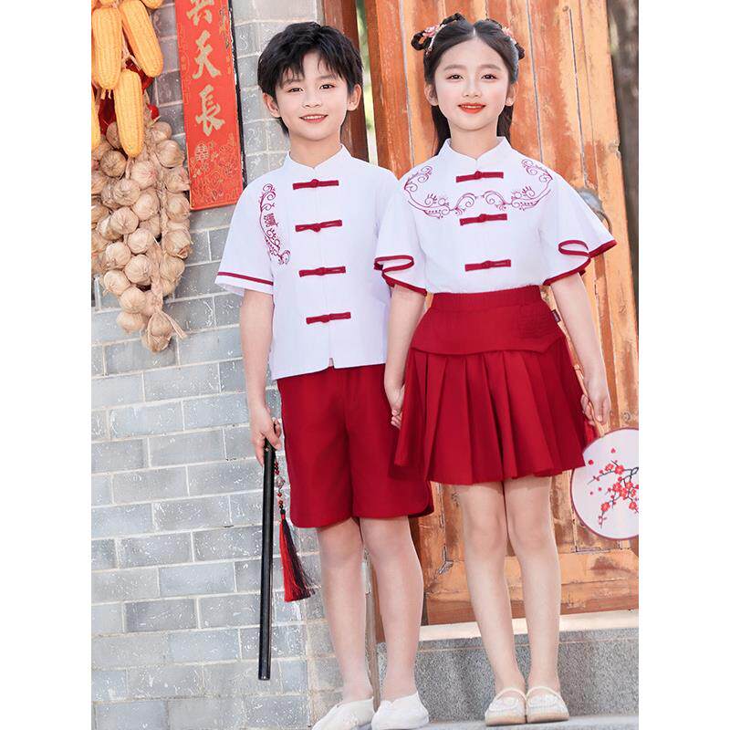 中国风唐装六一表演出服小学生新中式汉服古风合唱班服诗歌朗诵服