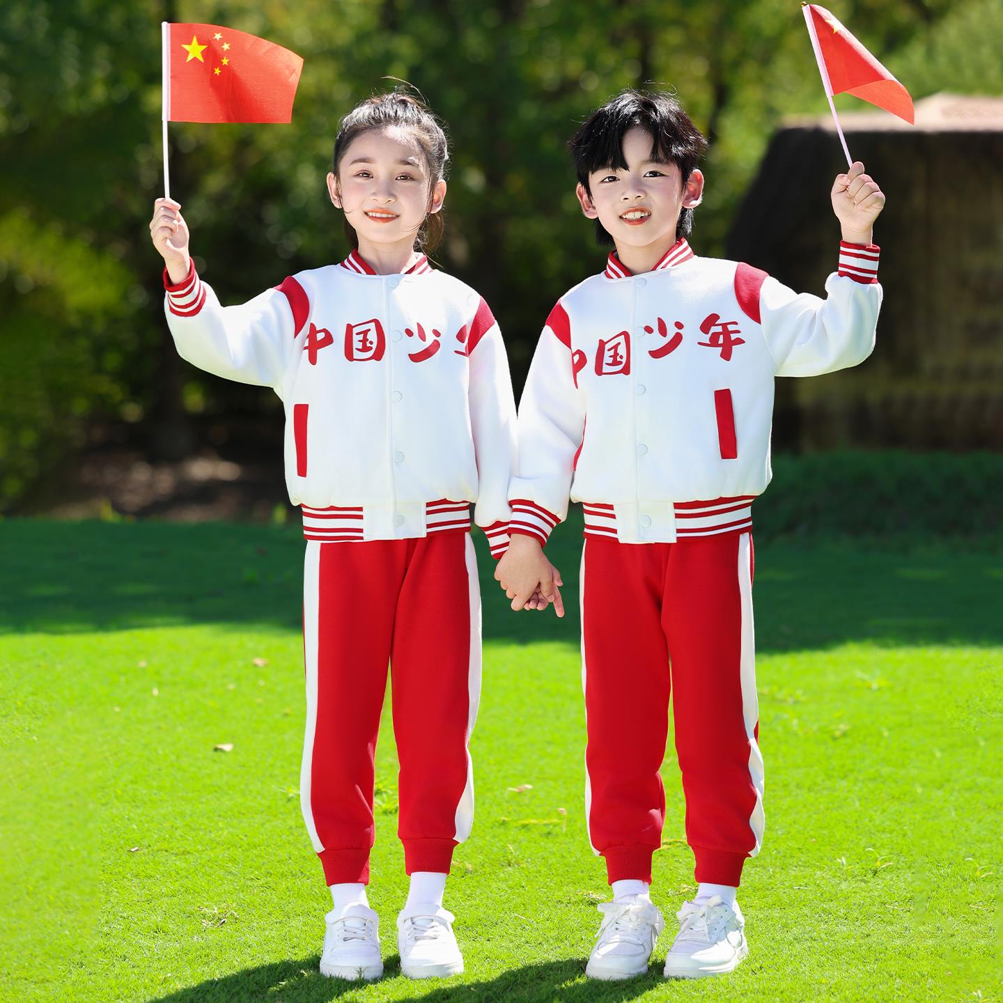 幼儿园园服春夏秋三件套装中国红儿童班服运动会团体服合唱服园服