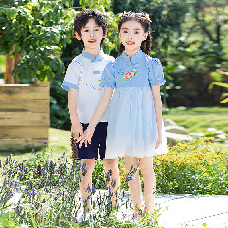 女童连衣裙2025新款国风汉服纱裙幼儿园毕业照服小学生合唱演出服