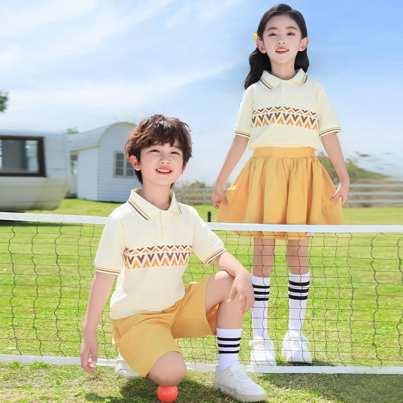 2025夏季新款小学生校服套装儿童校园运动风POLO衫两件套表演出服