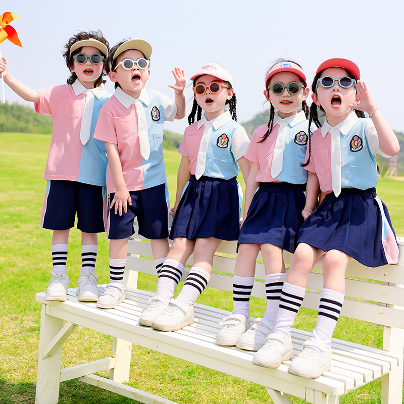 小学生校服夏装纯棉短袖英伦风一三年级运动会班服幼儿园园服套装