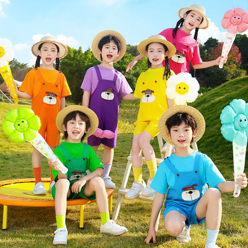 六一儿童演出服幼儿园夏季糖果色背带裤舞蹈服小学生啦啦队表演服
