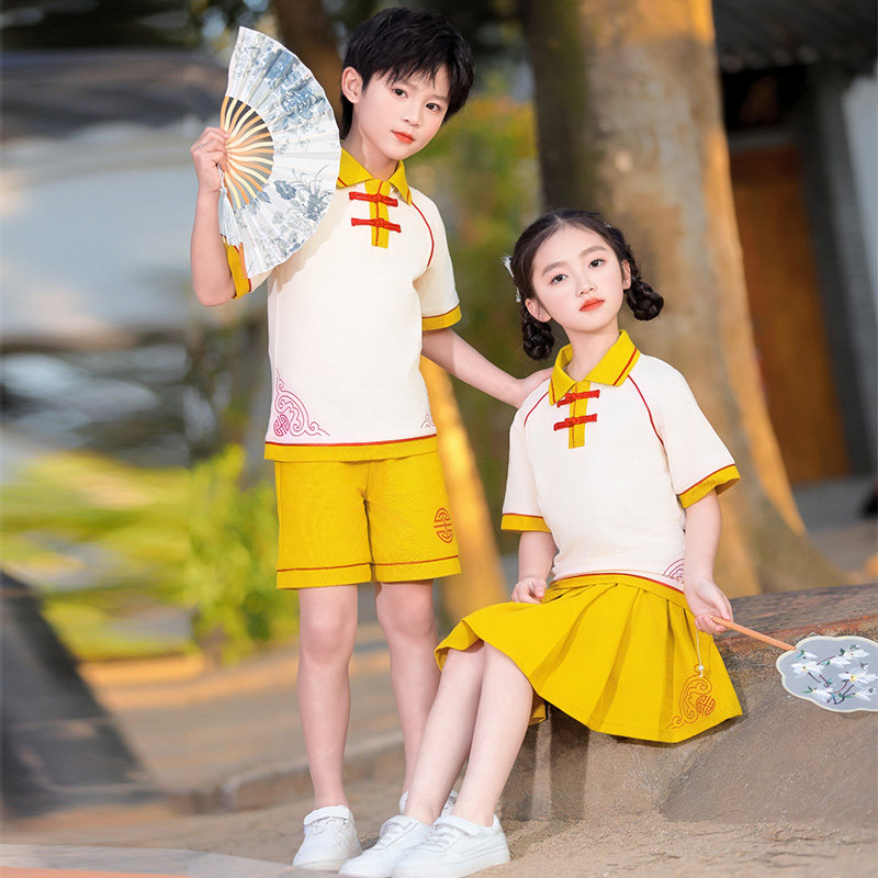 幼儿园园服夏季短袖套装国风汉服小学生校服毕业照班服六一演出服
