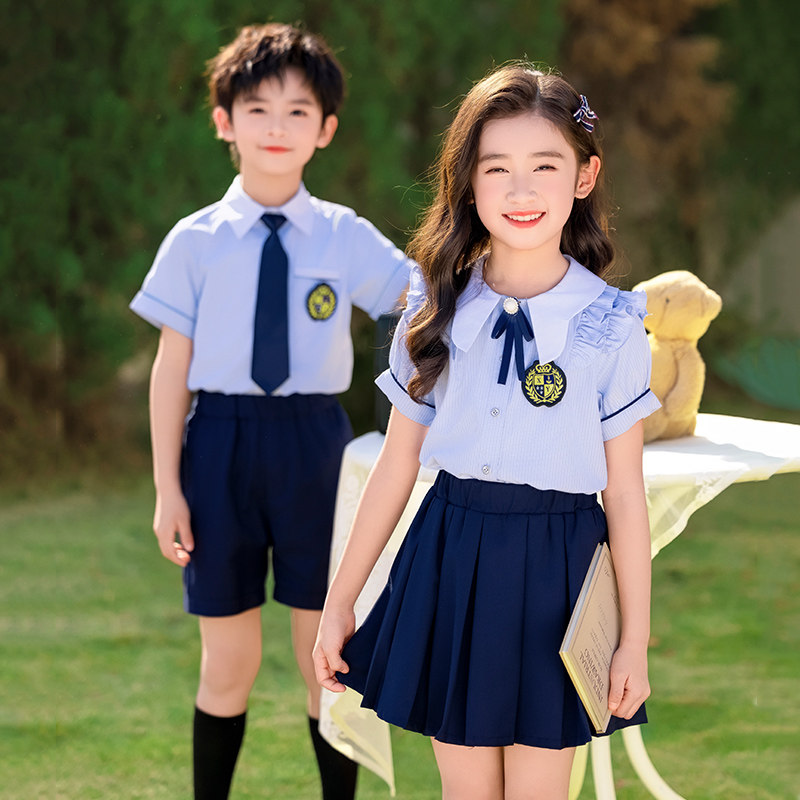 儿童夏季套装男童2025年新款女童短袖衬衫两件套幼儿园园服演出服