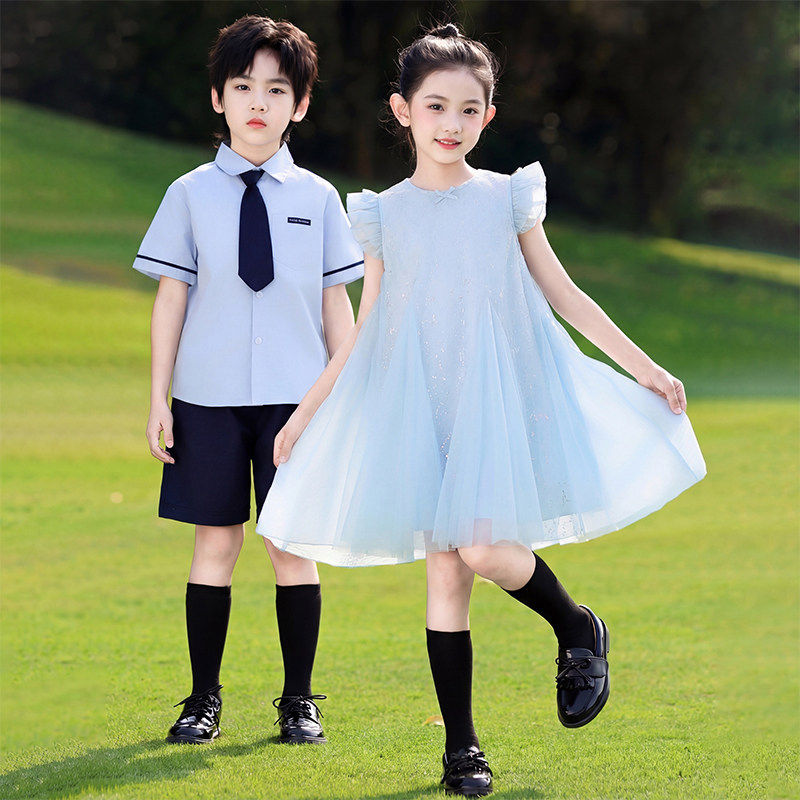 幼儿园蓝色男女童合唱演出校服