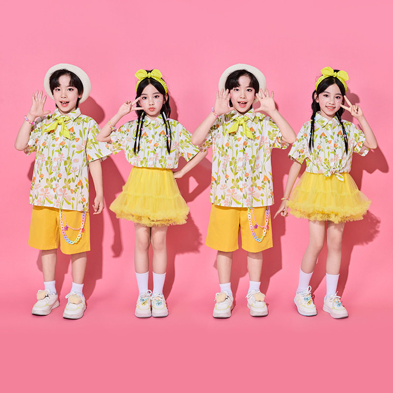 六一儿童演出服小学生运动会啦啦操碎花衬衫纱裙班服合唱服表演服