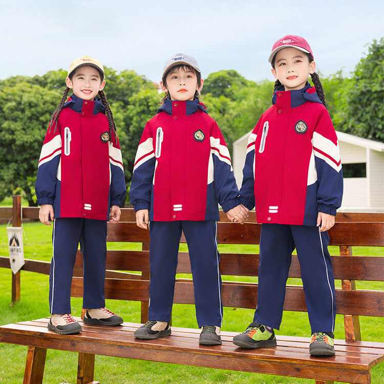 秋冬季校服幼儿园园服小学生老师运动会红色防风冲锋衣班服七件套