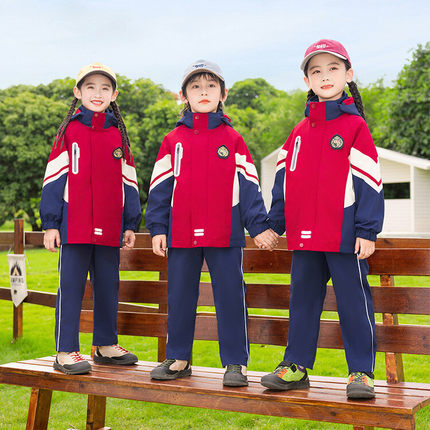 秋冬季校服幼儿园园服小学生老师运动会红色防风冲锋衣班服七件套