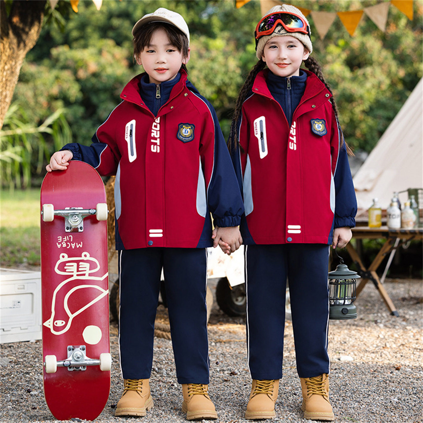 儿童冲锋衣班服三件套秋冬装中小学生校服幼儿园园服加厚运动套装