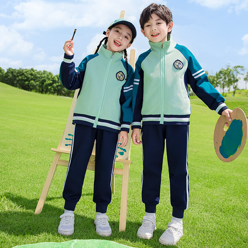 小学生校服儿童运动会班服幼儿园园服套装男女童春夏秋绿色四件套