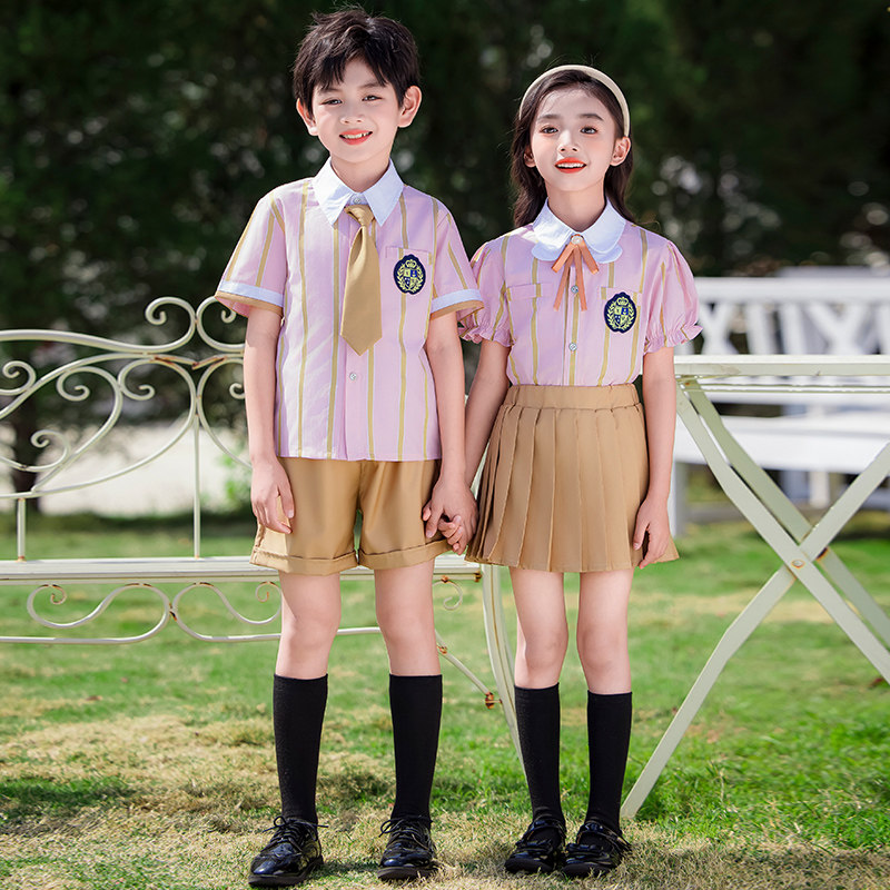 幼儿园园服夏季短袖套装一年级订制儿童班服英伦学院风小学生校服