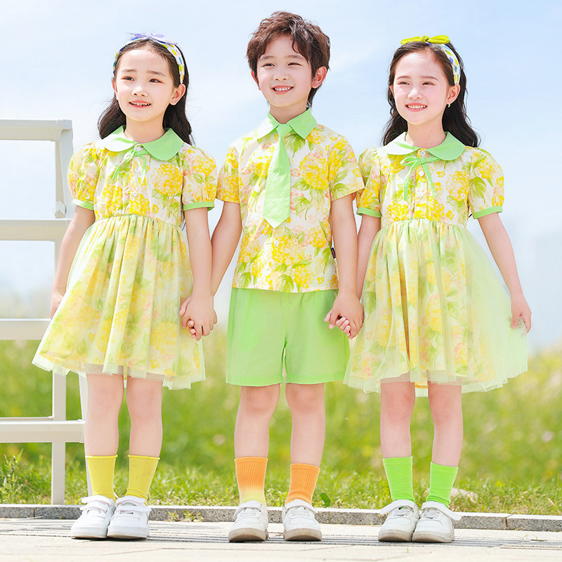 六一儿童表演服小学生啦啦队毕业照黄色蓬蓬裙幼儿园舞蹈演出服装
