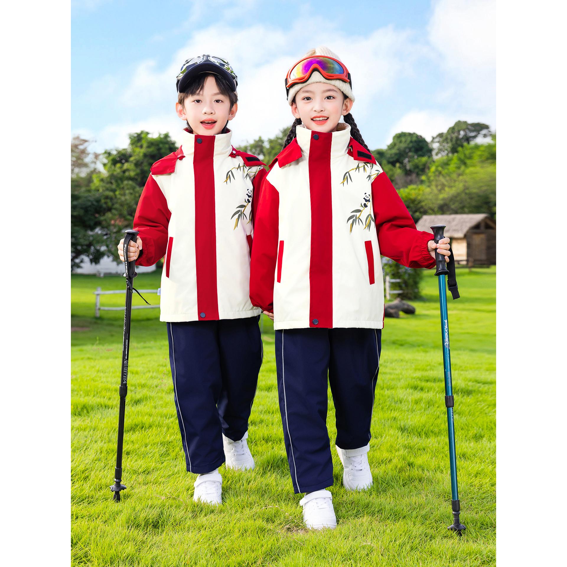 中国风红色校服套装小学生秋冬冲锋衣儿童年级班服四件套幼儿园服