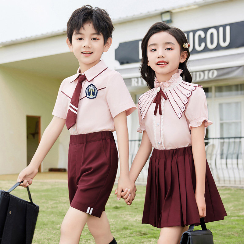 夏季校服儿童套装运动风男女童装短袖纯棉中小学生班服幼儿园园服