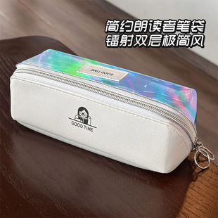 日系简约透明笔袋双层极简风文具盒初高中生超火女生小众文具现货