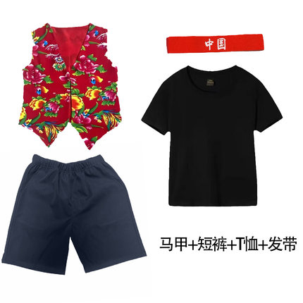 六一儿童东北大花布演出服串烧歌曲舞蹈叫一声二奶奶表演服装