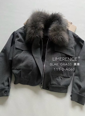 花灰肌理挺括皮草领飞行夹克 厚实零度抗风