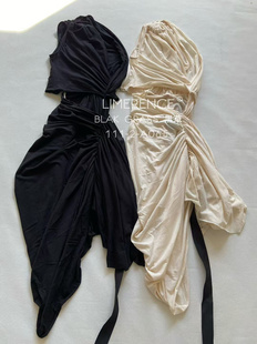 有机棉质不规则堆褶无袖 DRKSHDW 单肩解构连衣裙 OWENS RICK