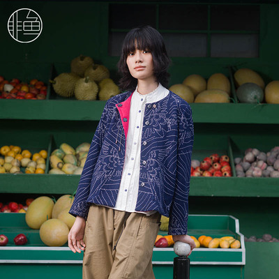 非鱼古绣牛仔绣花中式对襟外套