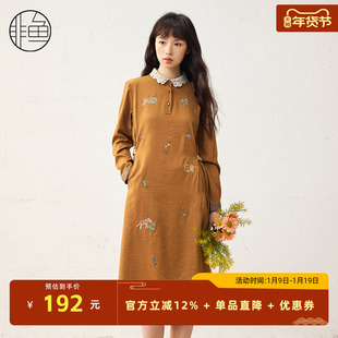 非鱼25春季文艺复古连衣裙新款森系造型感气质显瘦裙子女装裙