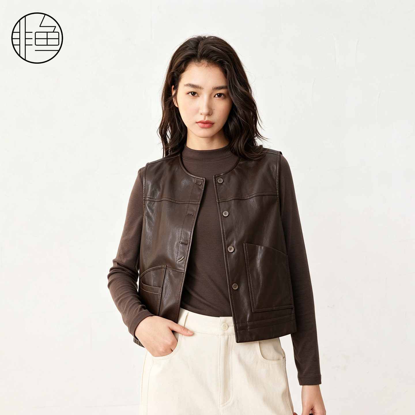 非鱼秋季复古圆领短款马甲女