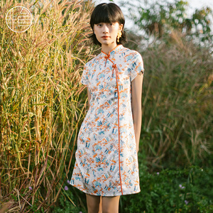 非鱼连衣裙女春夏新款精致设计感国潮印花收腰改良旗袍女