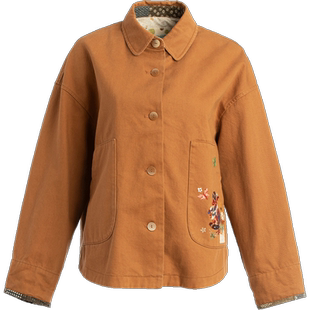 非鱼春季纯棉文艺复古风休闲外套春装短外套女装刺绣上衣