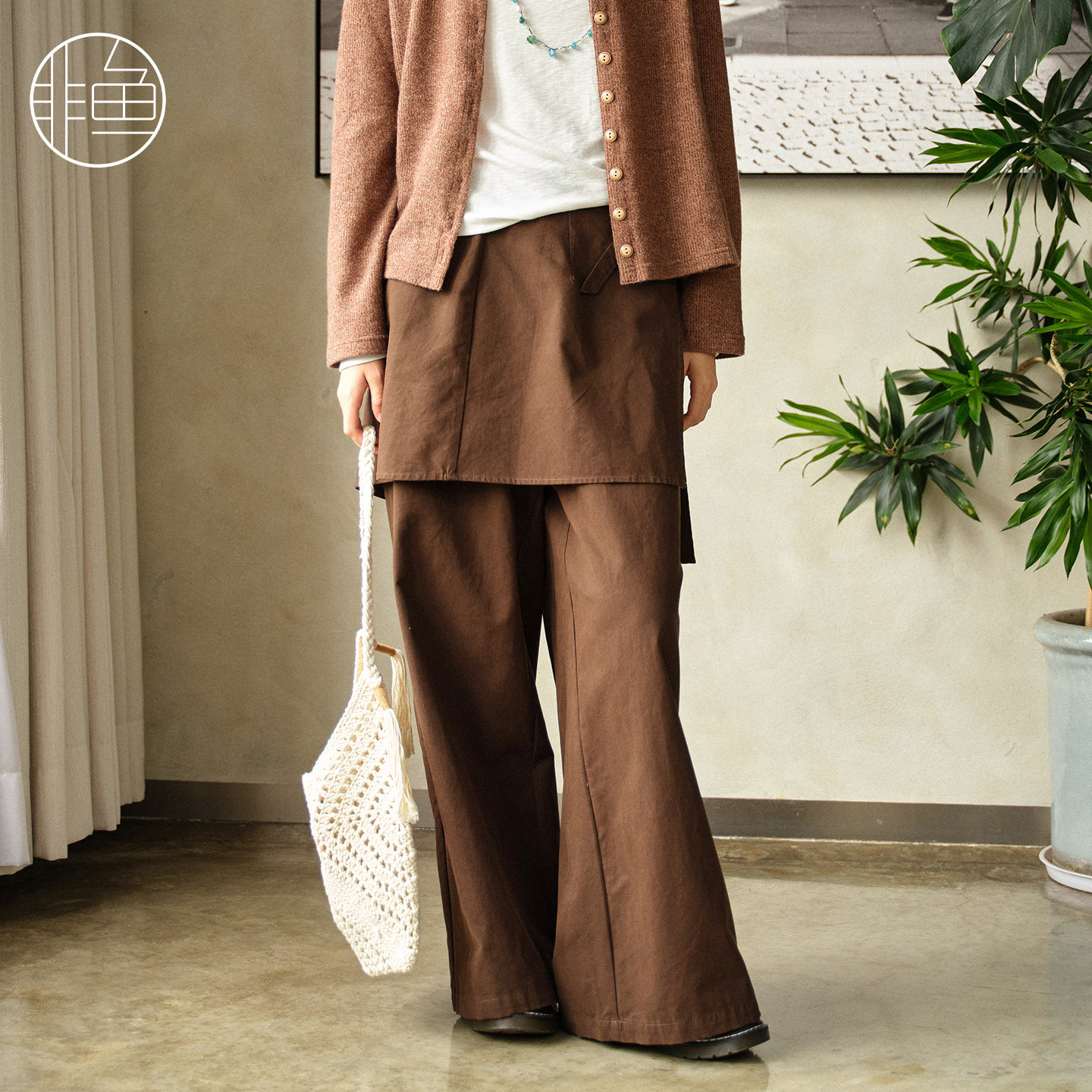 非鱼秋冬新款高腰系带阔腿裤女