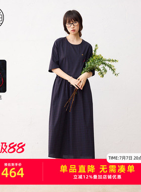 非鱼2025夏季新款格子连衣裙文艺复古女裙减龄学院风裙NFLXL1149