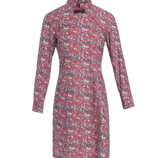 非鱼秋冬新款原创设计磨毛棉旗袍连衣裙国潮印花长袖连衣裙