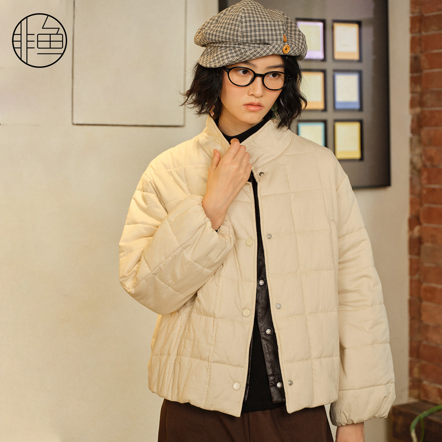 非鱼2026秋冬方格绗缝轻薄棉服