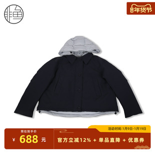 非鱼2025秋冬新款双面穿复古短款连帽设计羽绒服文艺工装风女外套