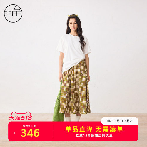 非鱼夏季无袖格纹文艺复古连衣裙