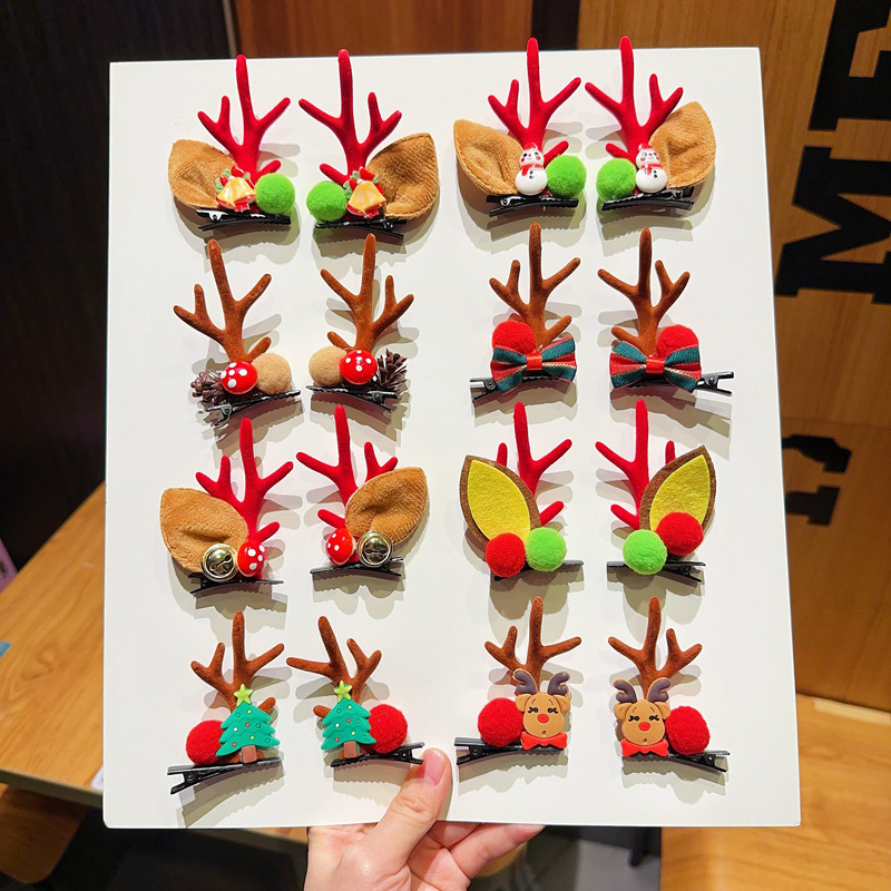 圣诞鹿角装饰品圣诞帽发夹儿童节日cos装扮发卡可爱麋鹿顶夹